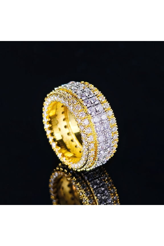 Handmade Luxury ring  Round shape AAAA Zircon Party wedding band 14K Yellow Gold rings For women men finger Jewelry