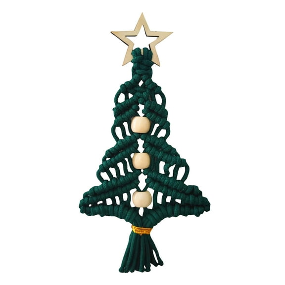 Handmade Macrame Christmas Tree Ornament with Wooden Beads and Star Topper, Boho Holiday Decor for Home, Office, Gift Exchange, and Festive Party Decoration