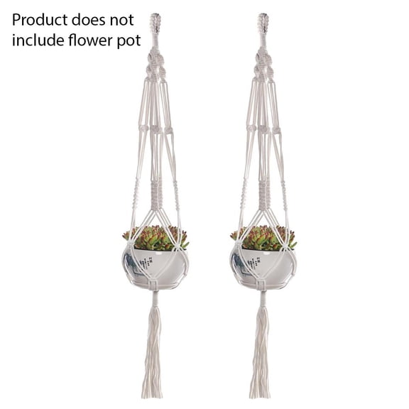 Handmade Macrame Plant Hanger, Cotton Rope Hanging Planter Basket for Indoor Outdoor Wall Decor, Boho Flower Pot Holder for Living Room Balcony Garden, 41-43 Inch, Beige, 2PC
