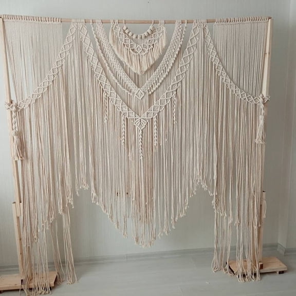 Handmade Macrame Wall Decor Hanging - Bohemian Home Geometric Art Decor - Macrame Curtain-Macrame Wedding Backdrop for Christmas & Decorations (W 75 X L 85 INCH)