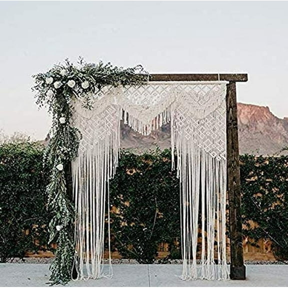 Handmade Macrame Wall Decor Hanging - Bohemian Home Geometric Art Decor - Macrame Curtain-Macrame Wedding Backdrop for Christmas & Decorations (W 75 X L 85 INCH)