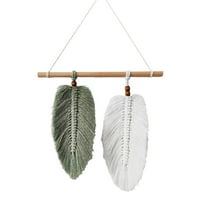 Handmade Macrame Wall Hanging Feather Boho Wall Decor Yellow Chic Woven Leaf Tassels Decoration Cotton Ornaments Tapestry Room Decor