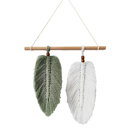 Handmade Macrame Wall Hanging Feather Boho Wall Decor Yellow Chic Woven Leaf Tassels Decoration Cotton Ornaments Tapestry Room Decor