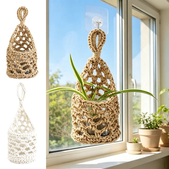 Handmade Macrame Wall Hanging Plants Hanger, Woven Crochet Basket, Multifunctional Wall Organizer, Stylish Decor for Indoor Plants and Home Space Layout, Yellow