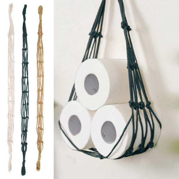 Handmade Macrame Wall Hanging Tissue Storage Organizer, Bohemian Woven Multi-Purpose Net Caddy, Versatile Rack for Bathroom Towels, Laundry Room Magazines, Books and Daily Sundries Storage