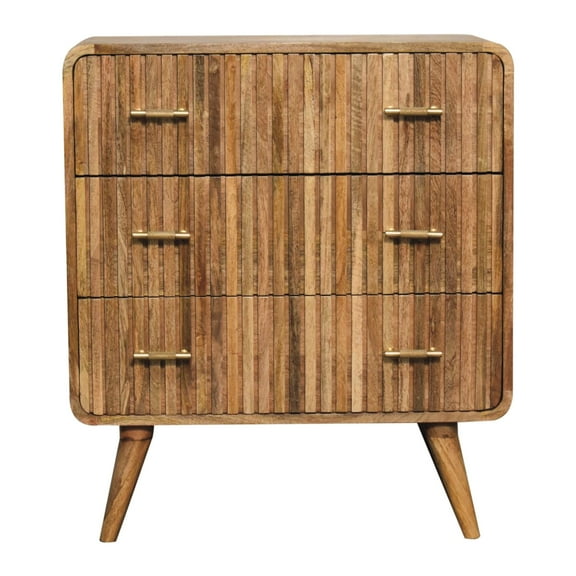 Handmade Mango Wood Chest - 3 Drawers, Oak Finish, Brown Solid With Handles Mango, Brown, Spacious Drawers
