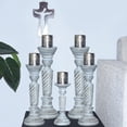 thumbnail image 1 of Handmade Mango Wood Eco-friendly Traditional Antique Dusk Set Of Five 15",12",9",12" & 15" Pillar Candle Holder, 1 of 7