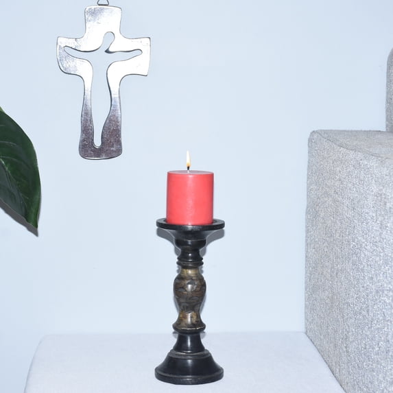 Handmade Mango Wood Eco-friendly Traditional Dark Polish Set Of One 9" Pillar Candle Holder