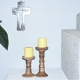 thumbnail image 1 of Handmade Mango Wood Eco-friendly Traditional Wallnut Set Of Two 6" & 9" Pillar Candle Holder, 1 of 7