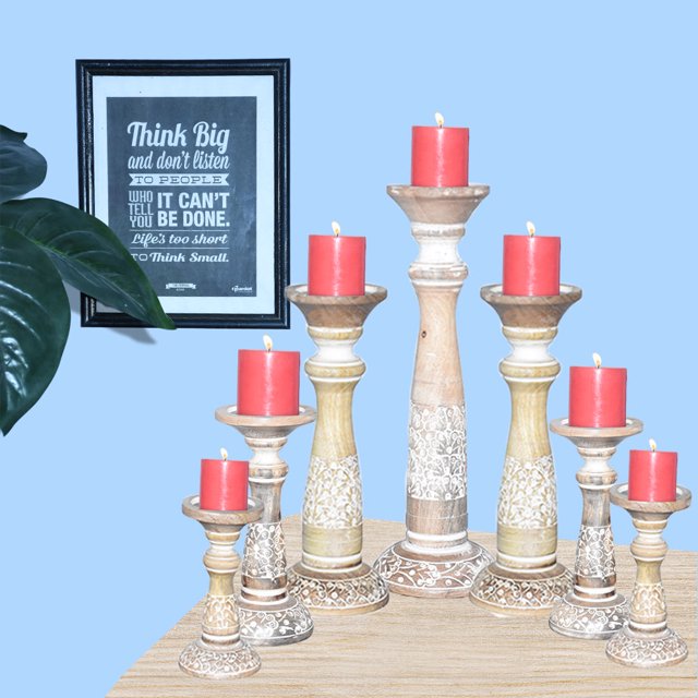 Handmade Mango Wood Ecofriendly Traditional White Wash Set Of Seven 6