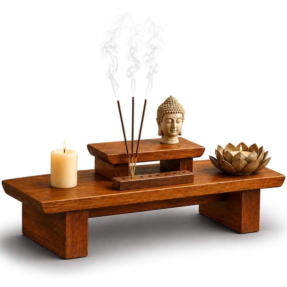 Handmade Mango Wood Meditation Altar Table Set Tiered Small Altar Tables for Prayer, Relaxation, and Yoga