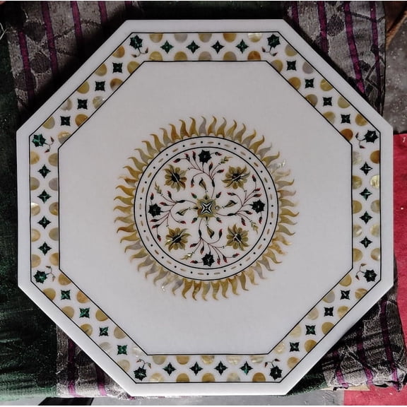 Handmade Marble Side Table Top - Elegant Hallway & Coffee Table, Intricate Inlay Work, Beside Table Decor-24 Inch