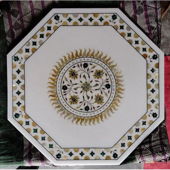 Handmade Marble Side Table Top - Elegant Hallway & Coffee Table, Intricate Inlay Work, Beside Table Decor-30 Inch