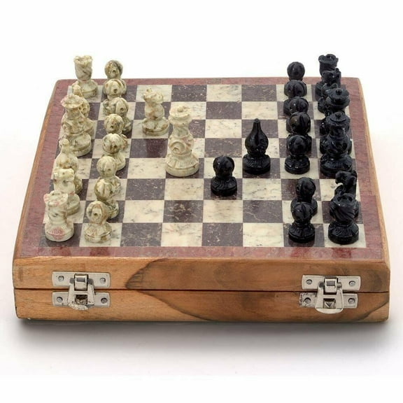 Handmade Marble Stone Art Unique India Chess Pieces and Board Set 14 X 14 Inches