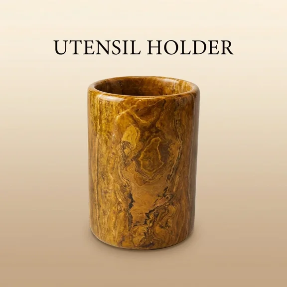 Handmade Marble Utensil Holder, Kitchen Countertop Storage and Multipurpose Decorative Vase
