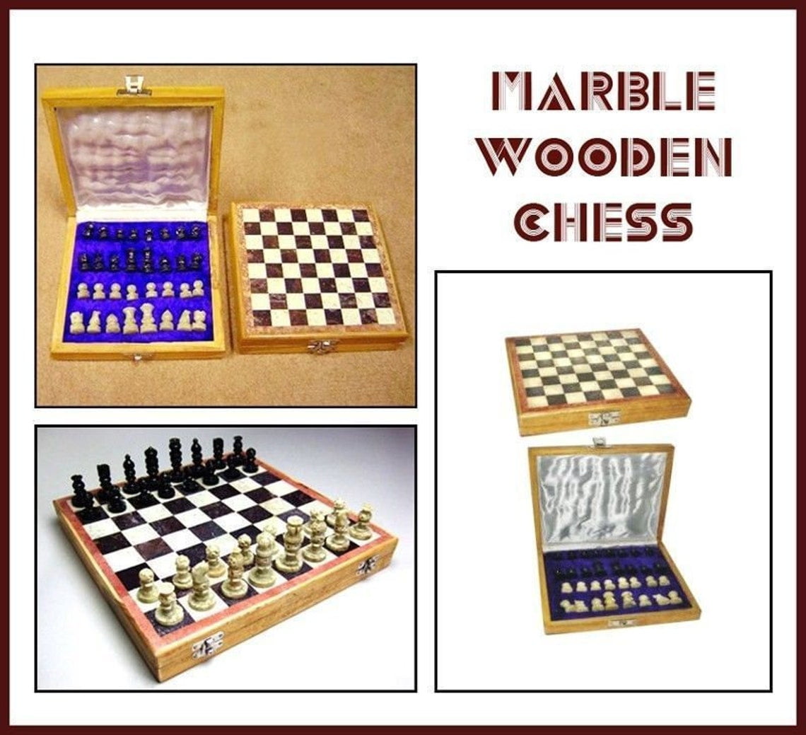 Handmade Marble Wooden Chess Set Chrsitams Gift For her
