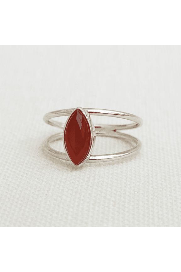 Handmade Marquise Cut Red Carnelian Ring, 925 Sterling Silver, Simple Dainty Split Band, Minimalist Gemstone Jewelry