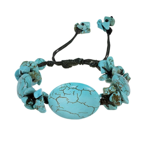 Handmade Medallion Blue Turquoise Cluster Pull Bracelet