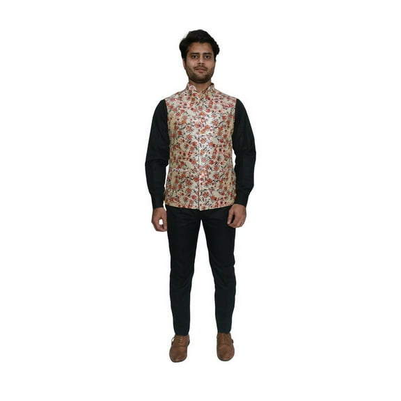 Handmade Men's Jacquard Silk Printed Waistcoat – Perfect for Weddings, Parties & Formal Occasions | Available on Walmart