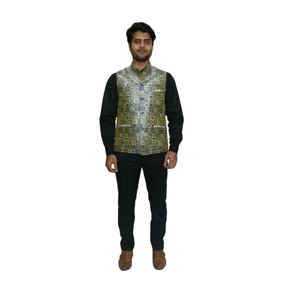 Handmade Men's Jacquard Silk Printed Waistcoat – Perfect for Weddings, Parties & Formal Occasions | Available on Walmart