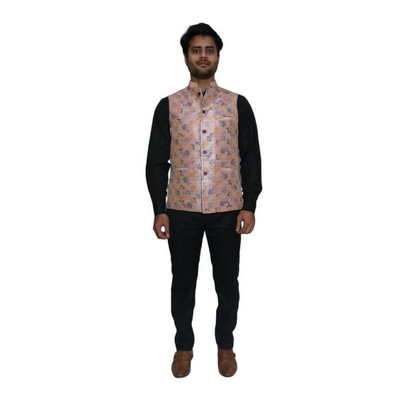 Handmade Men's Jacquard Silk Printed Waistcoat – Perfect for Weddings, Parties & Formal Occasions | Available on Walmart