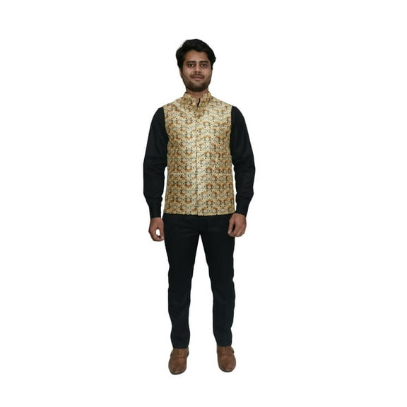 Handmade Men's Jacquard Silk Printed Waistcoat – Perfect for Weddings, Parties & Formal Occasions | Available on Walmart