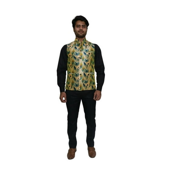 Handmade Men's Jacquard Silk Printed Waistcoat – Perfect for Weddings, Parties & Formal Occasions | Available on Walmart