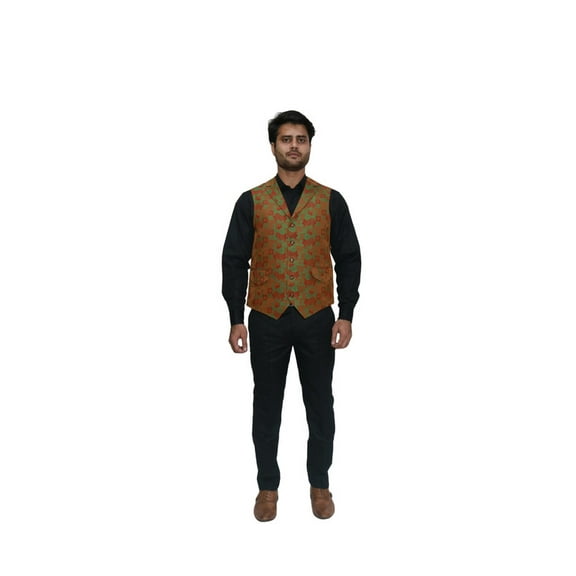 Handmade Men's Jacquard Silk Self Designed Waistcoat – Perfect for Weddings, Parties & Formal Occasions | Available on Walmart