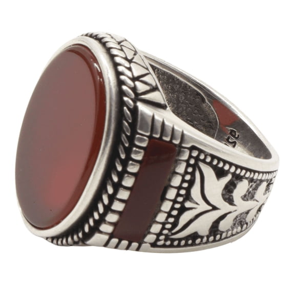 Handmade Men's Natural Red Carnelian Gemstone Ring in 925 Sterling Silver, Oval Flat Stone Enamel work KOHI Ring KCR013