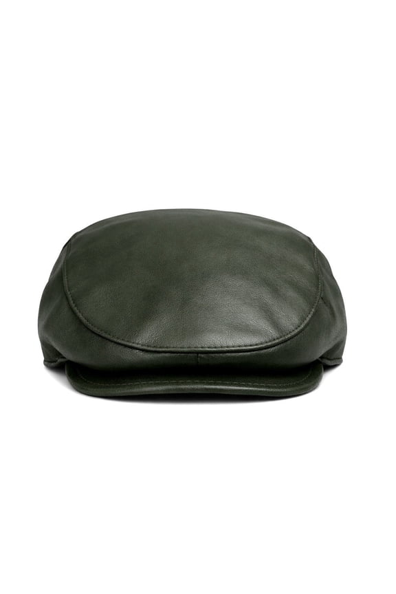 Handmade Men’s Real Leather Newsboy Cap – Vintage Sheepskin Leather Flat Cap, Classic Cabbie Driver Ascot Hat Military Green