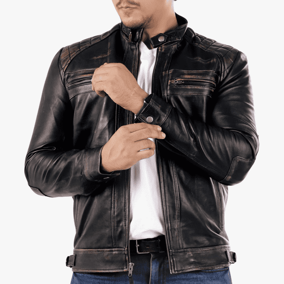 Handmade Mens Black Leather Jacket Café Racer Rider Slim Fit Jacket