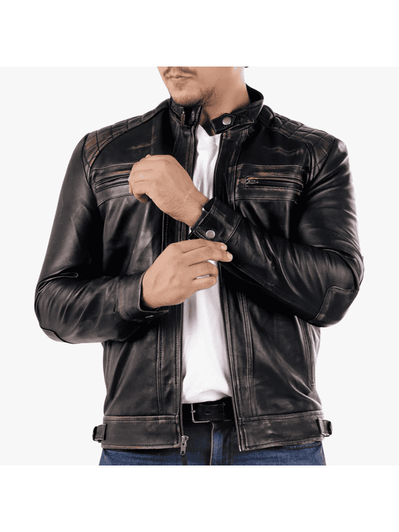 Handmade Mens Black Leather Jacket Café Racer Rider Slim Fit Jacket