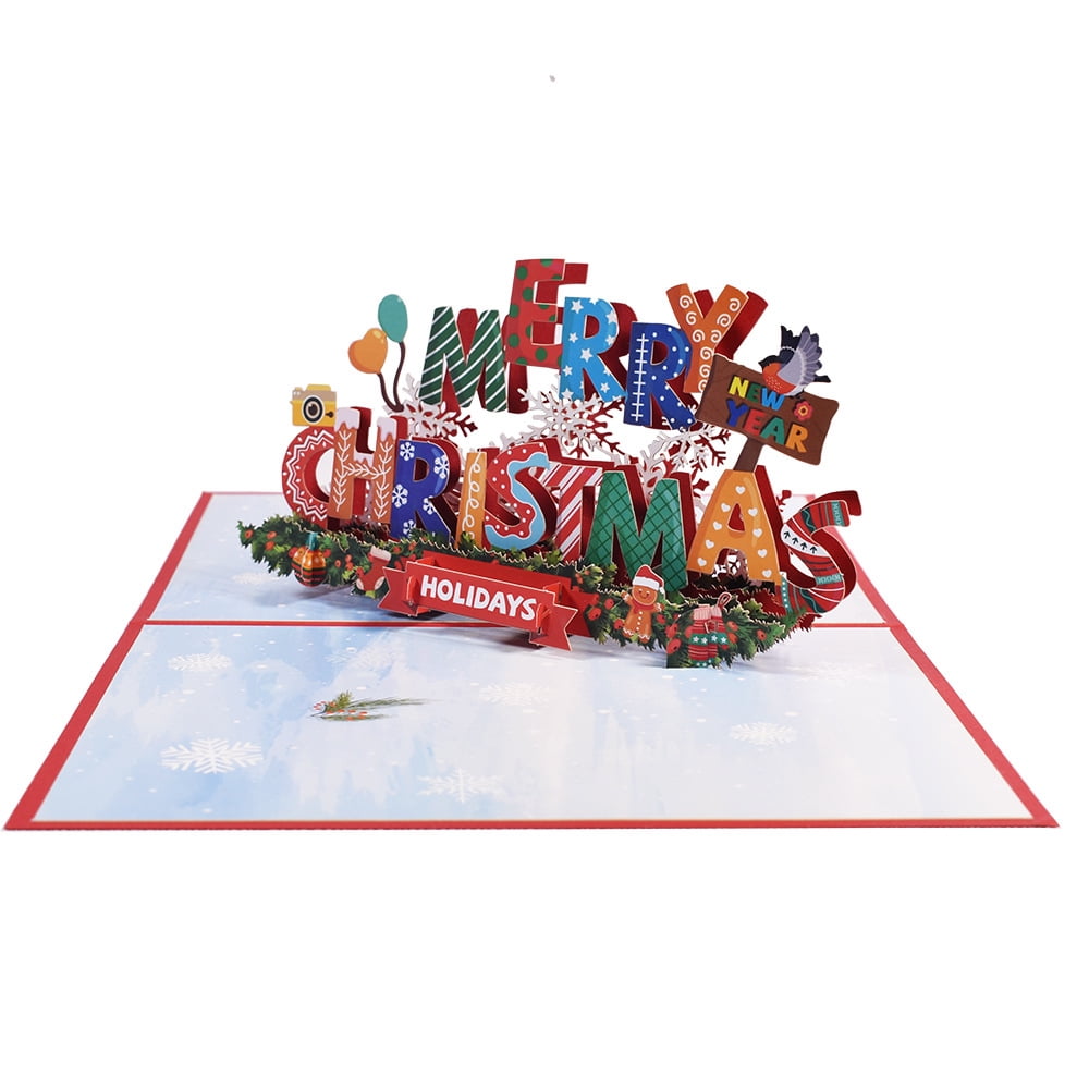 Handmade Merry Christmas Pop Up Card, Handmade 3D Popup Greeting Cards