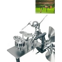 Handmade Metal Bassist Windmill,Percussionist Music Figurines and Statues, Rockin Art Figurine, Wind-Powered Kinetic Sculpture, Wind Spinners for Yard Lawn Garden Patio Decor (Silver Drummer)