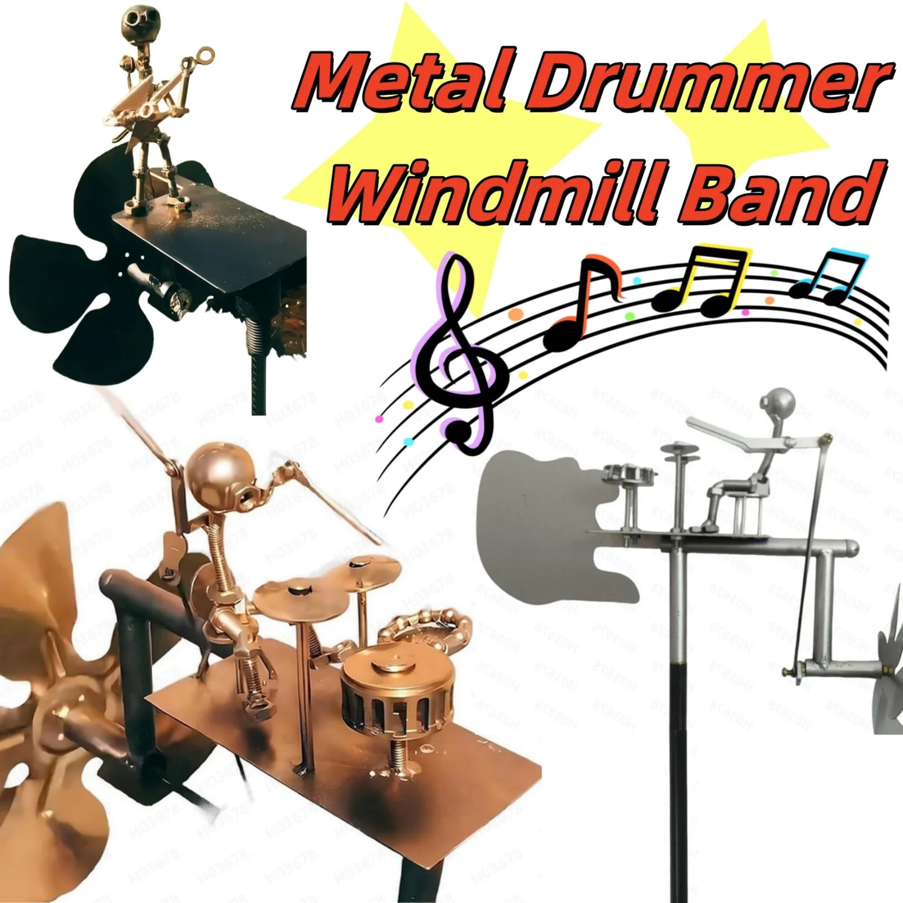 Wind Spinner Handmade Metal Drummer Windmill - Percussionist Music