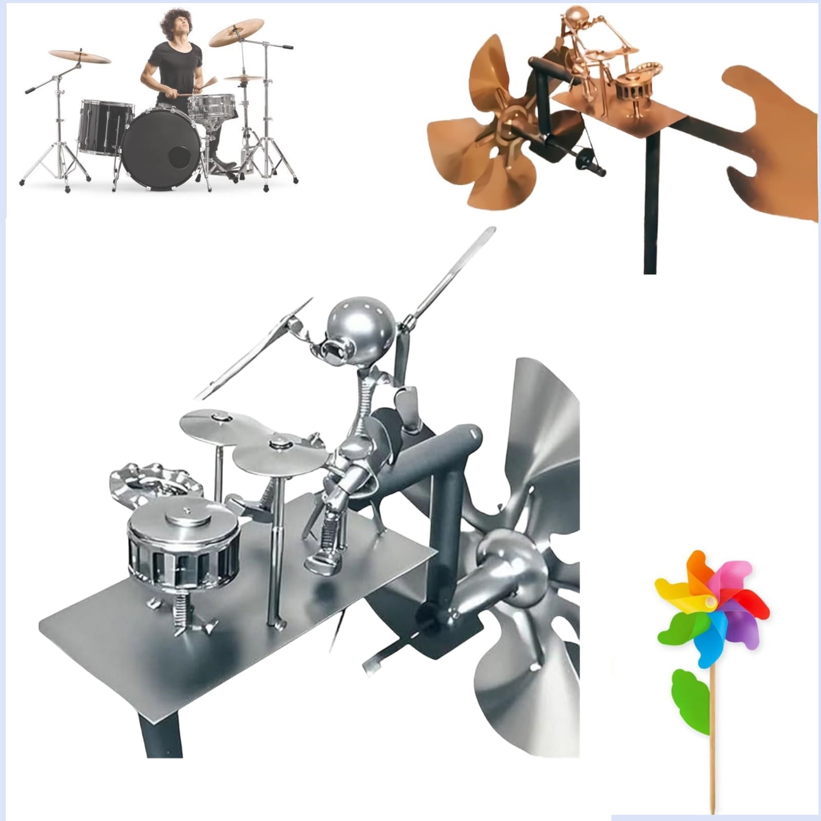 Handmade Metal Drummer Windmill Garden Decoration,Percussionist Music ...