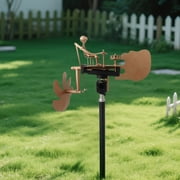 Handmade Metal Drummer Windmill, Gold Color Drummer Wind Spinner, Rotating Windmill with Drums, Vintage Copper Metal, Perfect Garden and Patio Decoration