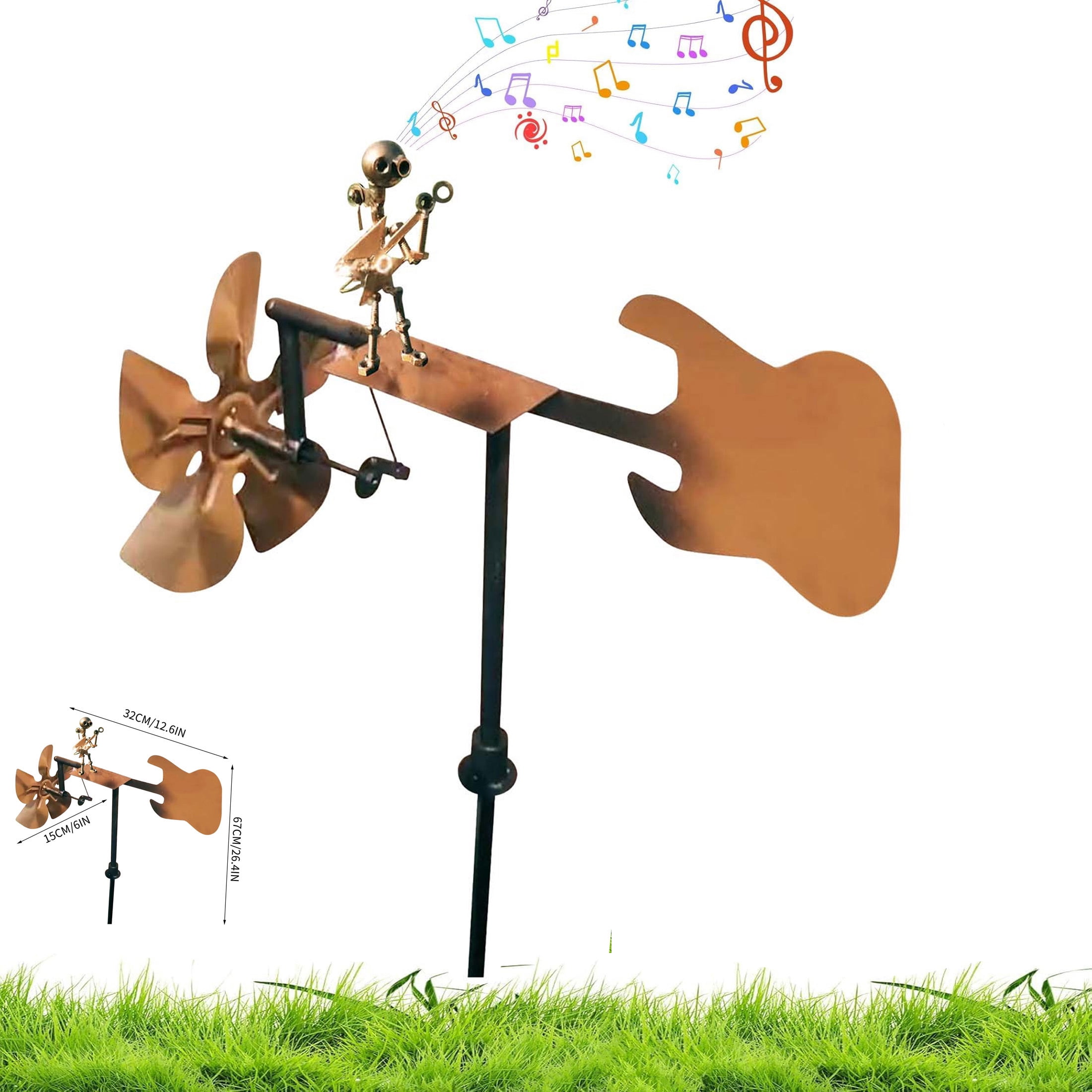 Handmade Metal Guitarist Windmill, Guitarist Music Figurines and