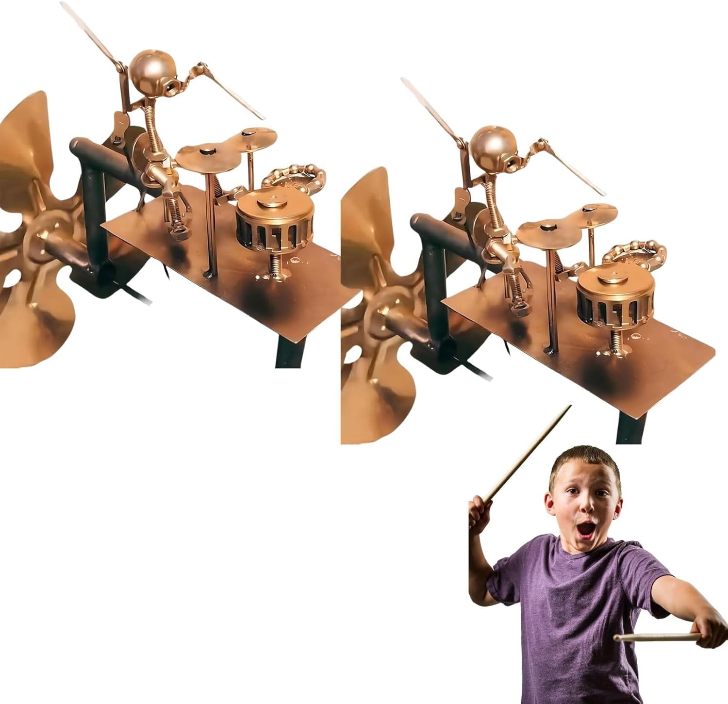ミュージック ^_^ Drummer Wind Spinner Handmade Metal Drummer Windmill