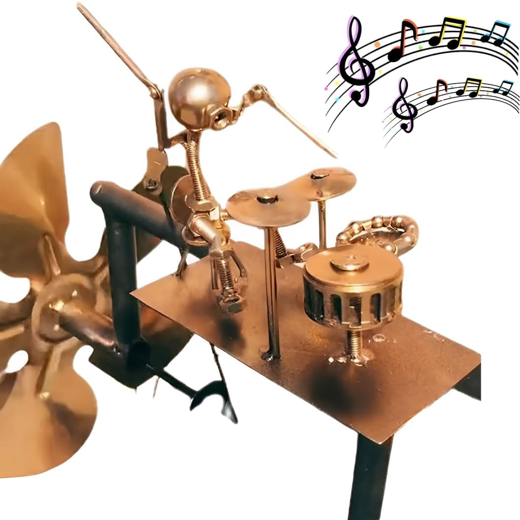 Handmade Metal Drummer Windmill, Steampunk Drummer Garden Spinner, Percussionist Music Statues Windmill for Yard, Wind-Powered Kinetics Sculpture Wind Mill, for Yard Lawn Garden Decor