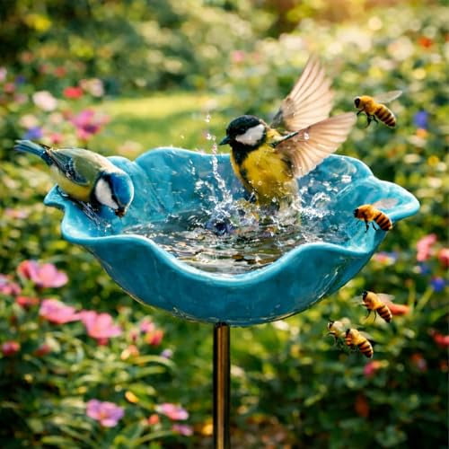Handmade Metal Flower Garden Stake with Bee Bath & Bird Water Bowl  2026 New Decorative Outdoor Yard Art, Butterfly & Pollinator Watering Station, Weather-Resistant Garden Decor Gift