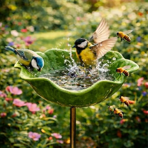 Handmade Metal Flower Garden Stake with Bee Bath & Bird Water Bowl  2026 New Decorative Outdoor Yard Art, Butterfly & Pollinator Watering Station, Weather-Resistant Garden Decor Gift