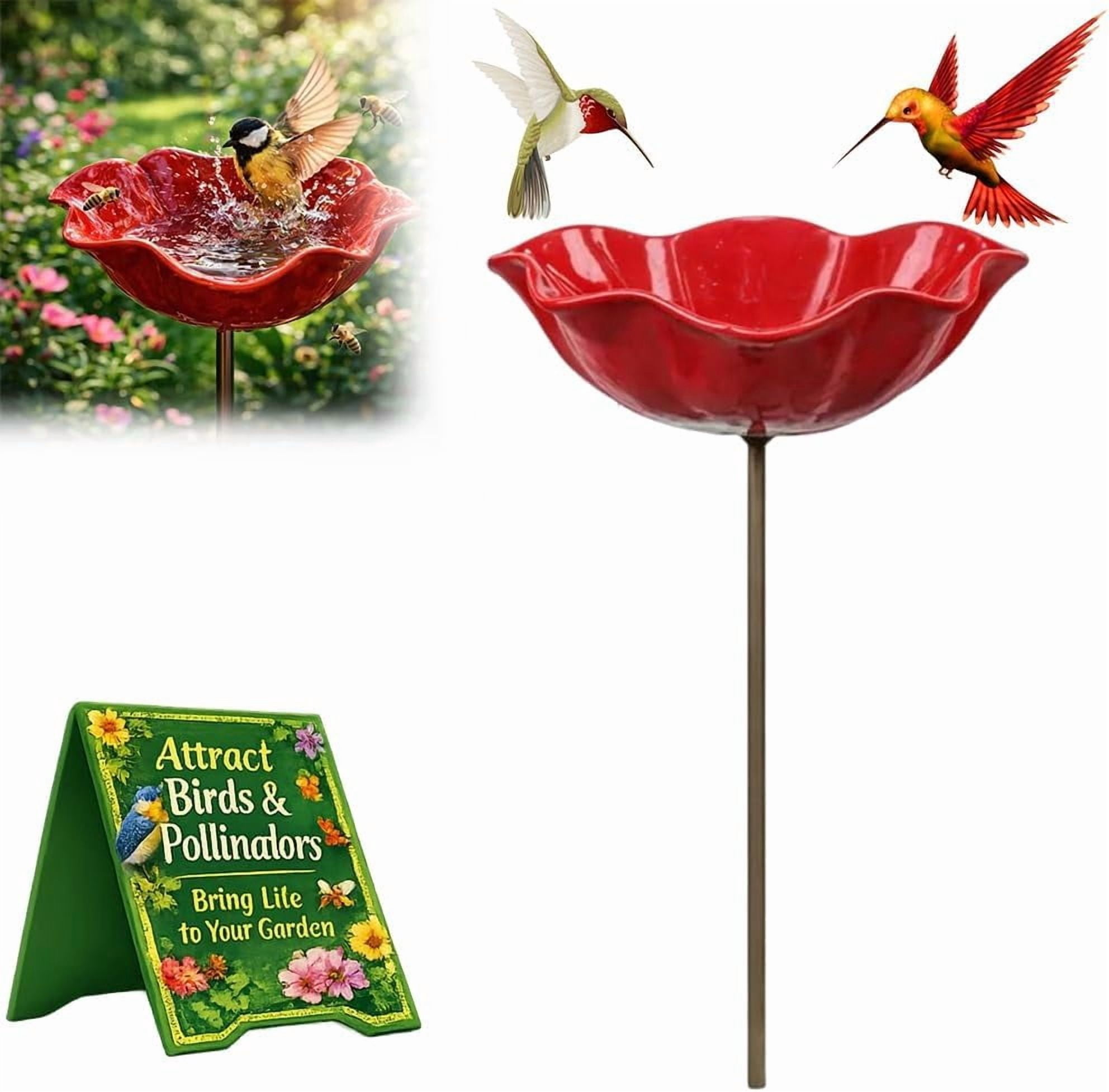 Handmade Metal Flower Garden Stake, Bee Watering Station, Outdoor Bird Bath for Bees Butterflies Hummingbirds Pollinator Friendly Yard Decor Backyard Shallow Basin Patio Ornament(1Pc)