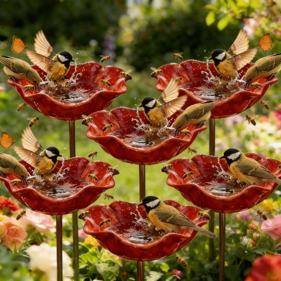 Handmade Metal Flower Garden Stake with Bird Bath & pollinator Water Station, Bee Bath for Garden Metal Bee Water Feeder with Flower Design for Outdoor Yard Decor