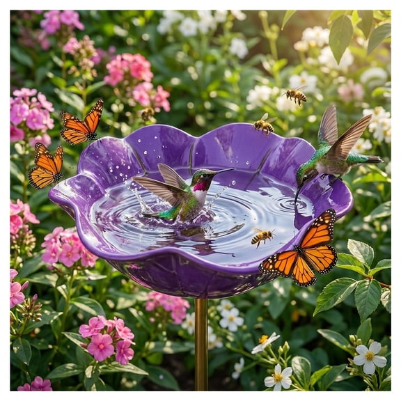 Handmade Metal Flower Garden Stake with Bird Bath & pollinator Water Station,Bees Bath for Garden Metal Bee Water Feeder with Flower Design,Outdoor Yard Decor