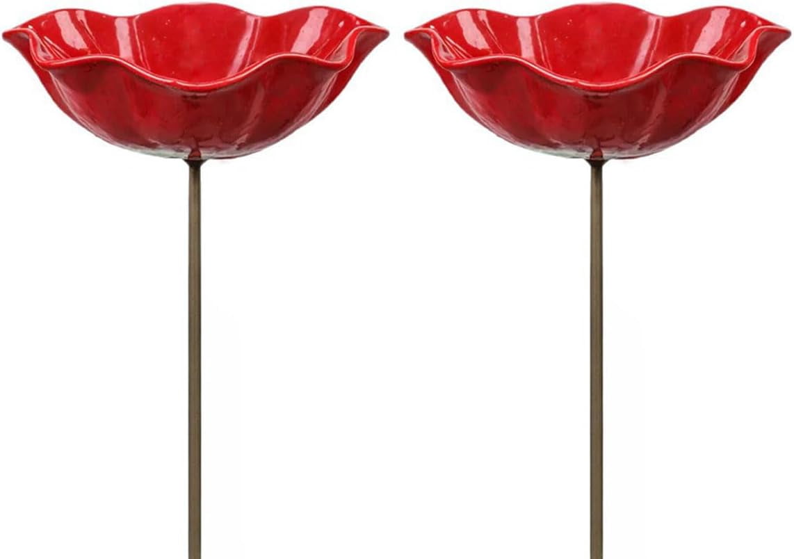 Handmade Metal Flower Garden Stake, Handmade Metal Flower Bird Bath & Pollinator Water Station, Colorful Bee/Butterfly/Bird Watering Station for Garden (2Pcs)