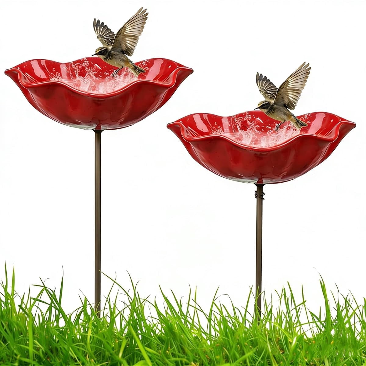 Handmade Metal Flower Garden Stake with Bee Bath & Bird Water Bowl, Butterfly & Pollinator Watering Station, Weather-Resistant Garden Decor Gift