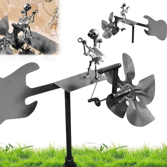 Handmade Metal Guitar Windmill Garden Decoration, Rockin Art Percussionist Music Figurine Guitar Decor, Wind Garden Spinners, Wind-Powered Kinetic Sculpture for Yard Lawn Gardens Decor (Guitar B)