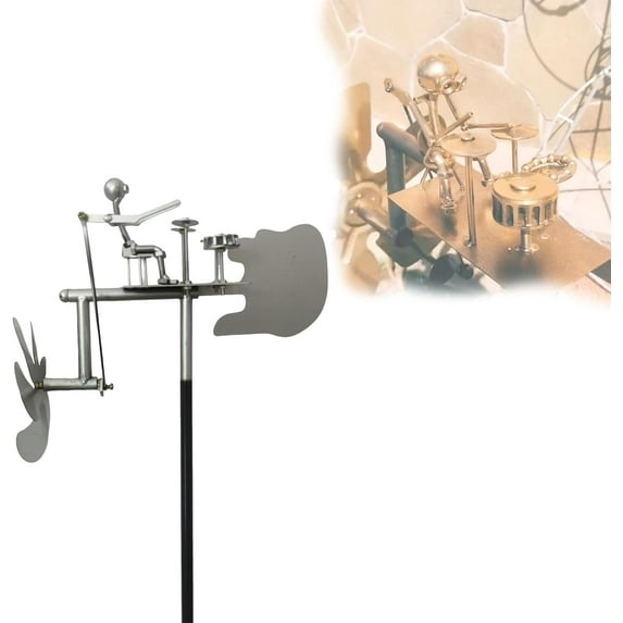 Handmade Metal Guitar Windmill Garden Decoration, Rockin Art Percussionist Music Figurine Guitar Decor, Wind Garden Spinners, Wind-Powered Kinetic Sculpture for Yard Lawn Gardens Decor (Drummer B)