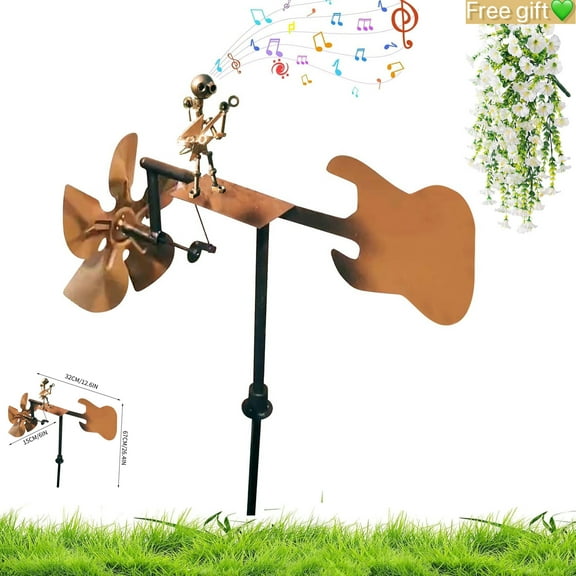 Handmade Metal Guitarist Windmill, Guitarist Music Figurines and Statues, Rockin Art Figurine, Wind-Powered Kinetic Sculpture, Wind Spinners for Yard Lawn Garden (Guitarist)